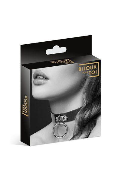 Чокер с кольцом для поводка Bijoux Pour Toi - FETISH Black, экокожа реальная фотография