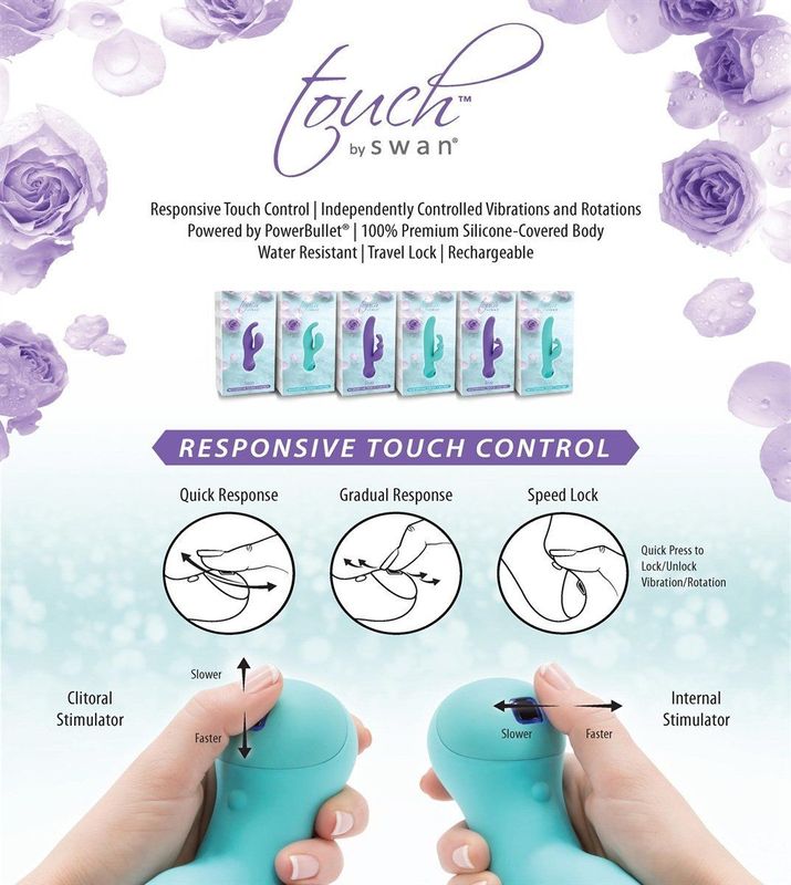 Вибратор-кролик с сенсорным управлением и ротацией Touch by SWAN - Duo Purple, глубокая вибрация реальная фотография