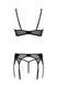 Комплект Passion LEAFA SET black S/M, мереживо+сітка, бюстгальтер на кісточках, стрінги, пояс для панчіх