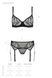 Комплект Passion LEAFA SET black S/M, мереживо+сітка, бюстгальтер на кісточках, стрінги, пояс для панчіх