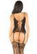 Комплект кружевной Leg Avenue Cami Garter, One Size, Black, корсет с чулками и стрингами