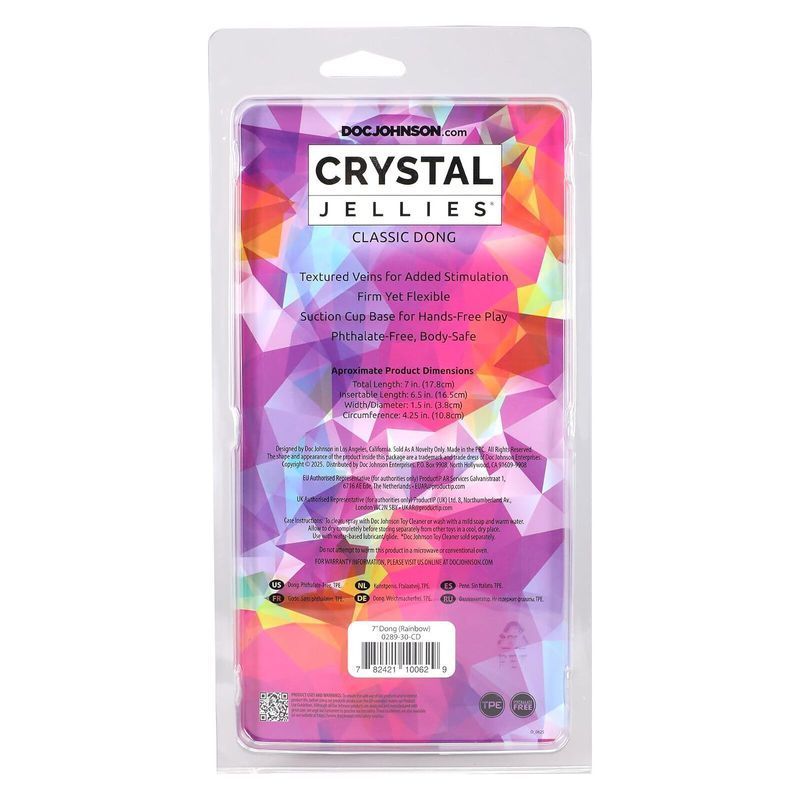 Дилдо Doc Johnson Crystal Jellies - 7 Inch Сlassic Dong - Rainbow реальная фотография