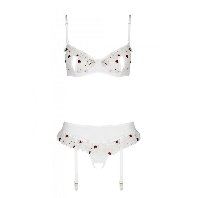 Сексуальний комплект з поясом для панчіх Passion LOVELIA SET XXL/XXXL, white жива фотографія