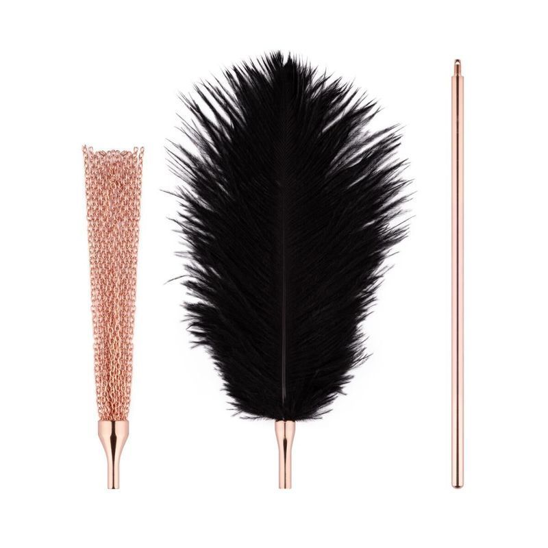 Щекоталка с металлическим флоггером Rosy Gold - Feather Tickler & Whip реальная фотография