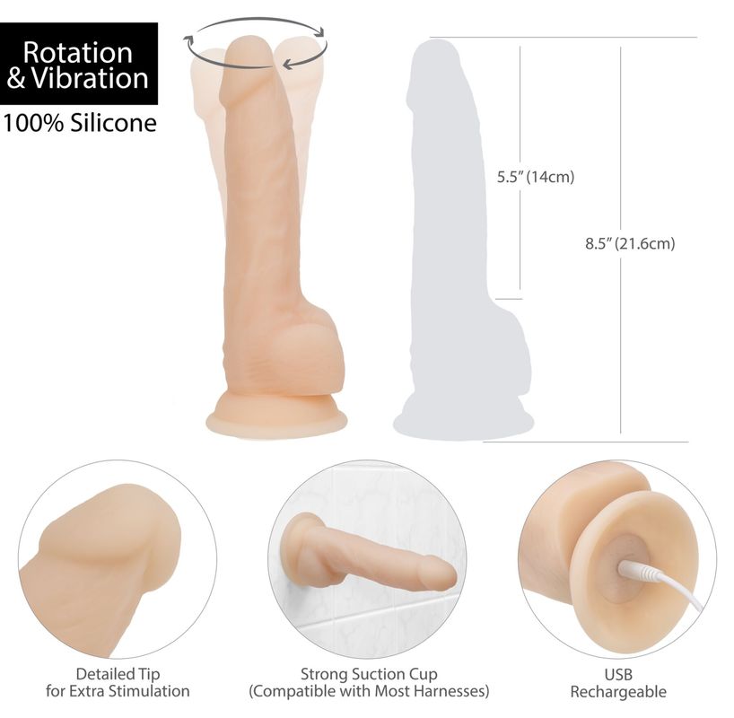 Фаллоимитатор с вибрацией и ротацией Naked ADDICTION James 8″ Rotating & Vibrating Dong, пульт ДУ реальная фотография