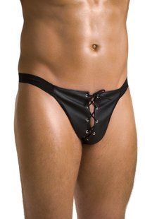 Чоловічі сліпи на шнурівці Passion 044 SLIP BEN S/M Black, екошкіра, люверси жива фотографія