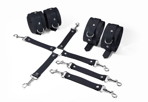 Набор для БДСМ 3 в 1 Feral Feelings BDSM Kit 3 Black, black, наручники, поножи, крестовина реальная фотография