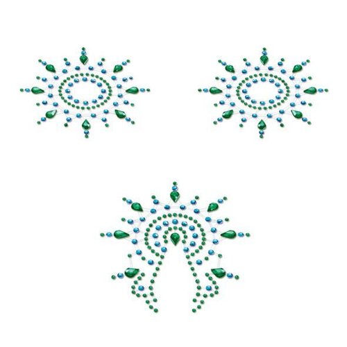 Пестіс з кристалів Petits Joujoux Gloria set of 3 - Green/Blue, прикраса на груди та вульву жива фотографія