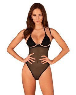 Прозрачное боди Obsessive Selinne teddy XS/S Black, мелкая сетка, двойные бретели реальная фотография