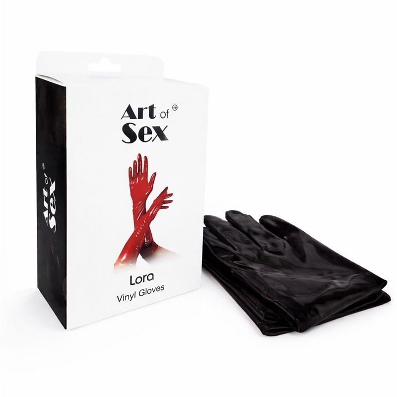 Вінілові рукавички Art of Sex - Lora, розмір L, колір чорний з ефектом мокрого оксамиту жива фотографія