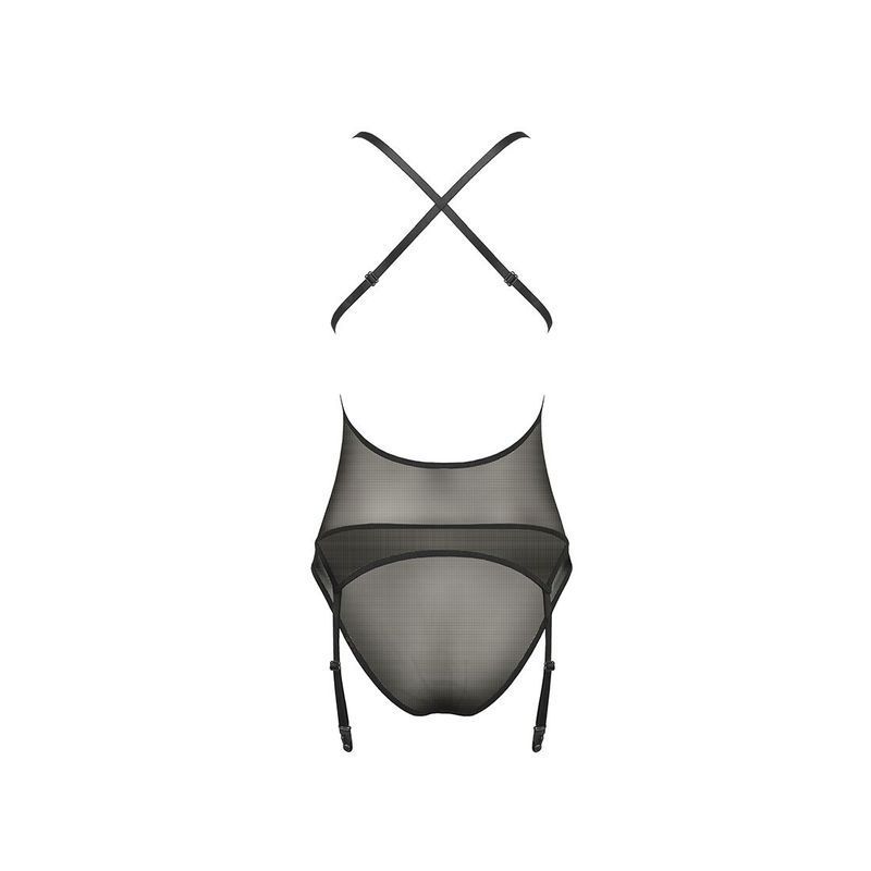 Корсет з декольте Passion ERZA CORSET XXL/XXXL, black, пажі, трусики, напівпрозорий жива фотографія