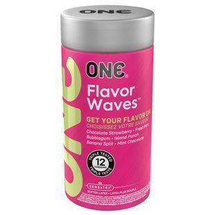 Ароматизовані презервативи ONE FlavorWaves, 12 шт, 6 ароматів, 6 кольорів, подарункове паковання-тубус жива фотографія
