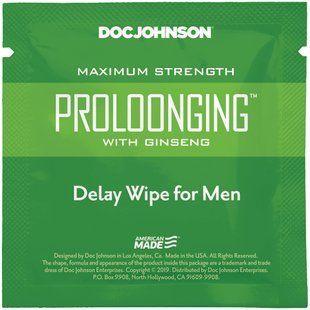 Пролонгуюча серветка Doc Johnson Delay Wipe For Men з екстрактом женьшеню жива фотографія