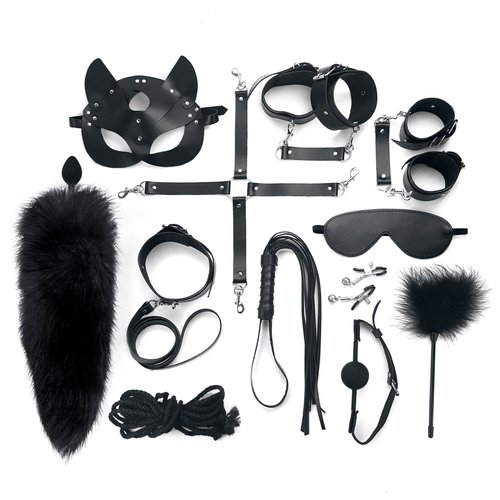Набір Art of Sex - Maxi BDSM Set Leather, 13 предметів, натуральна шкіра, Чорний жива фотографія