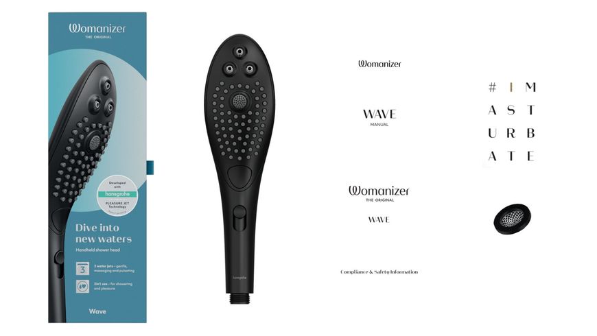Насадка-стимулятор для душа 2в1 Womanizer Wave Black, массажер для интимных зон реальная фотография
