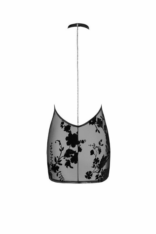 Сукня Noir Handmade F313 Mythos, XXL, black, прозора, міні, відкрита спина, декор зі стразів жива фотографія