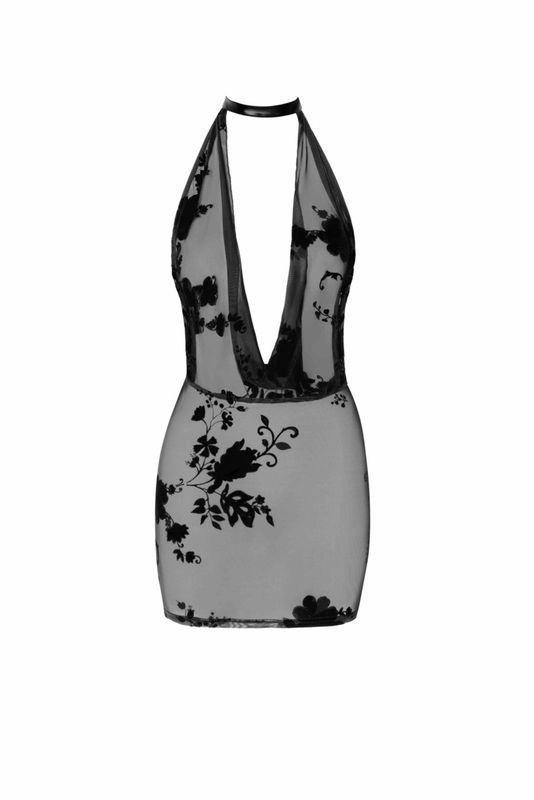 Сукня Noir Handmade F313 Mythos, XXL, black, прозора, міні, відкрита спина, декор зі стразів жива фотографія