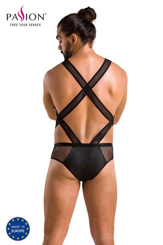 Чоловіче еротичне сітчасте боді Passion 045 VICTOR S/M Black, екошкіра, сітка
