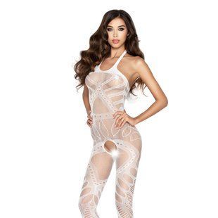 Распродажа!!! Бодистокинг Passion BS037 white, комбинезон, открытая спина, халтер реальная фотография