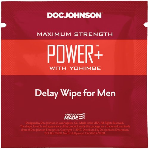Пролонгуюча серветка Doc Johnson Power + Delay Wipe For Men з екстрактом йохимбе жива фотографія