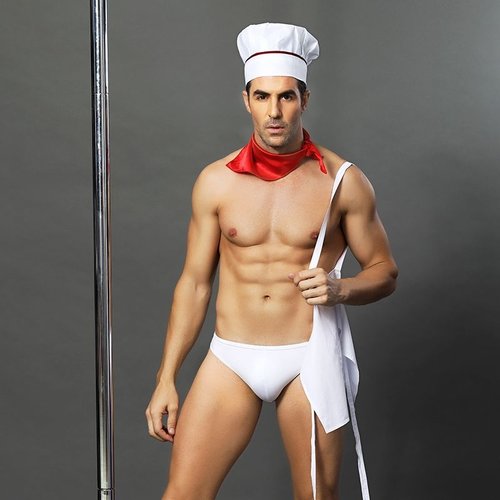 Чоловічий еротичний костюм кухаря "Умілий Джек" One Size: сліпи, фартух, хустка і ковпак жива фотографія