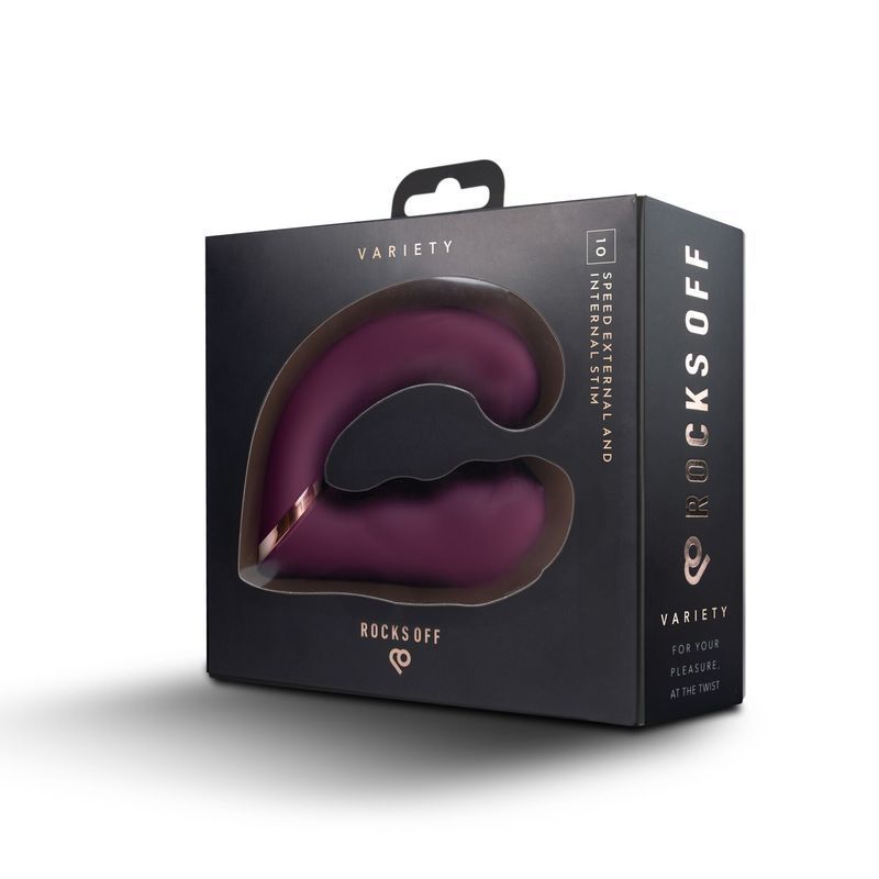 Подвійний вібратор Rocks Off Gemini Burgundy, 2 мотори, по 10 режимів, змінне положення ручки жива фотографія