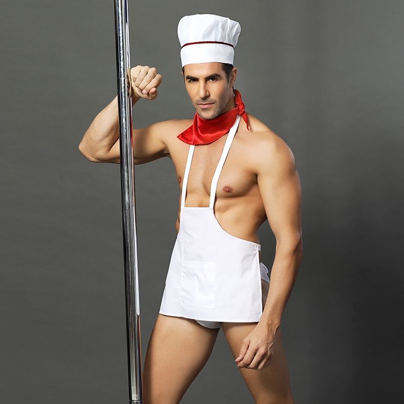 Мужской эротический костюм повара "Умелый Джек" One Size S/M: слипы, фартук, платок и колпак реальная фотография