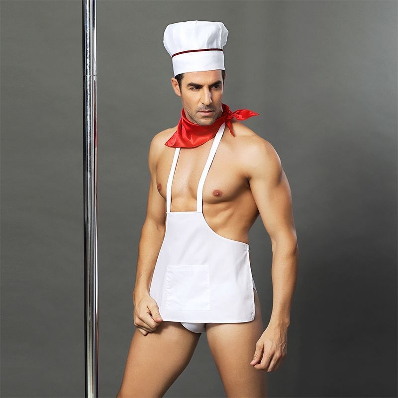 Мужской эротический костюм повара "Умелый Джек" One Size S/M: слипы, фартук, платок и колпак реальная фотография