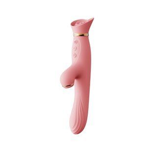 Вібратор з підігрівом та вакуумною стимуляцією клітора Zalo - ROSE Vibrator Strawberry Pink жива фотографія