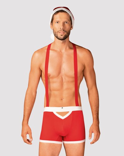 Чоловічий еротичний костюм Санта-Клауса Obsessive Mr Claus S/M, боксери на підтяжках, шапочка з помп жива фотографія