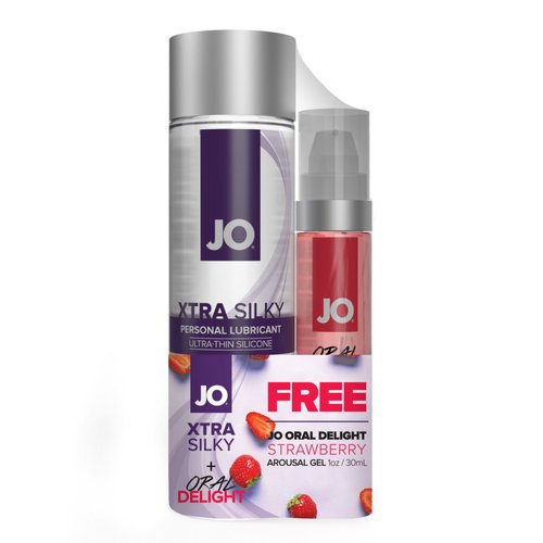 Комплект System JO GWP - Xtra Silky Silicone (120 мл) & Oral Delight - Strawberry (30 мл) жива фотографія