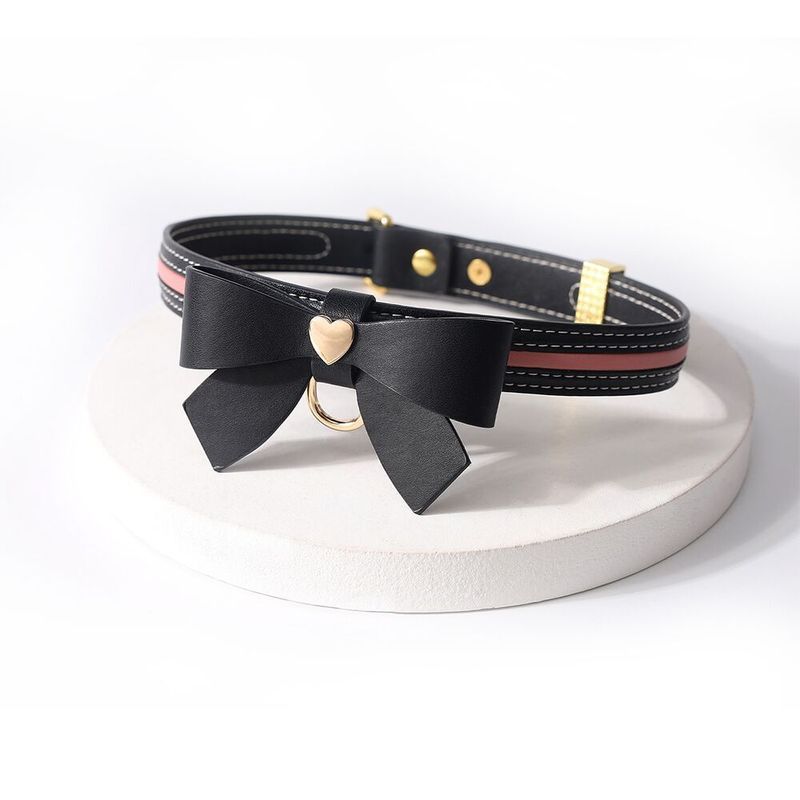 Нашийник з повідцем LOCKINK SEVANDA Love Heart Butterfly Leather Collar Set, чорно-рожевий, з бантом жива фотографія