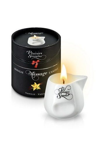 Масажна свічка Plaisirs Secrets Vanilla (80 мл) подарункове паковання, керамічний посуд жива фотографія