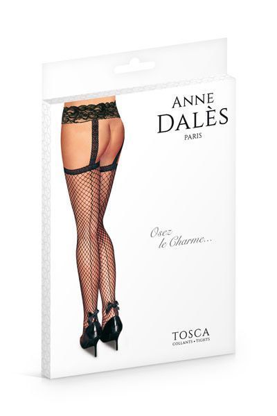 Чулки с поясом Anne De Ales TOSCA T1 Black, средняя сеточка, сзади стрелки, кружевной пояс реальная фотография