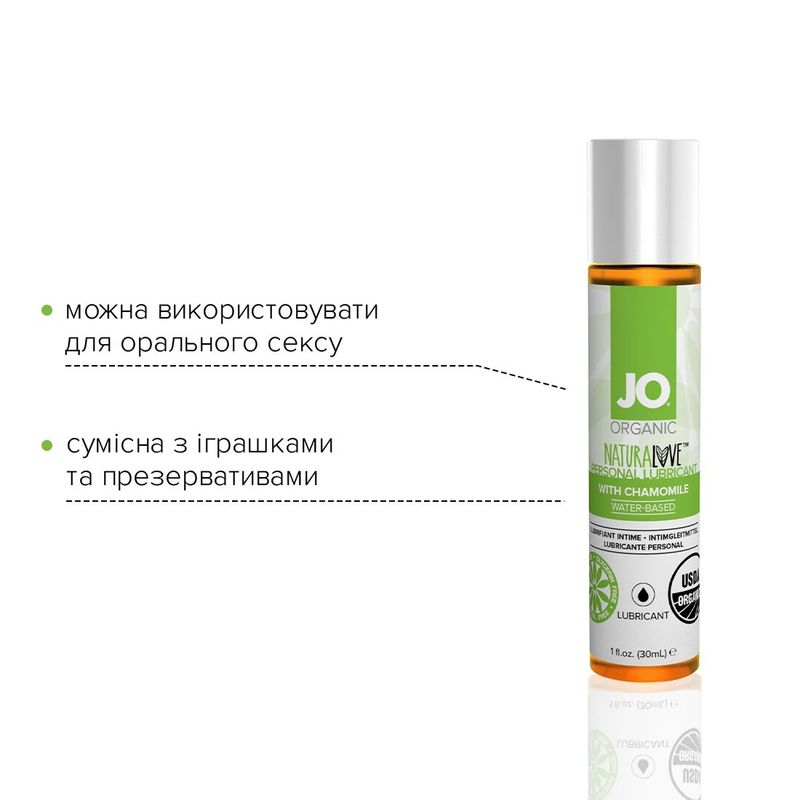 Смазка на водной основе System JO NATURALOVE - ORGANIC (30 мл) с экстрактом листьев агавы и ромашки реальная фотография