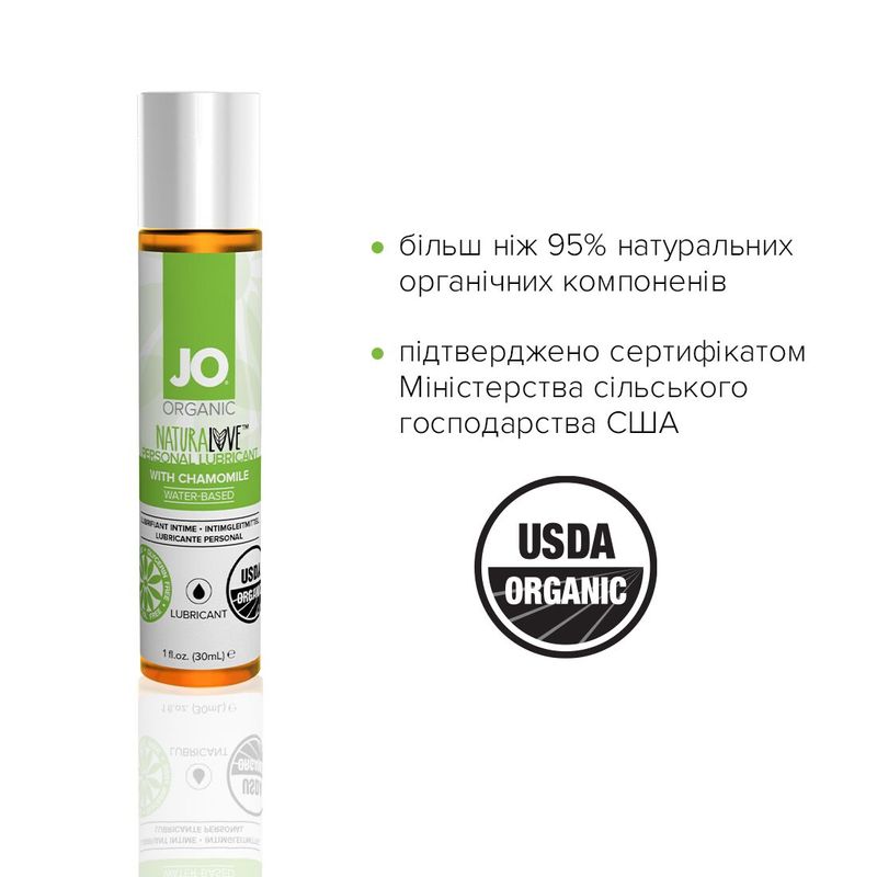 Смазка на водной основе System JO NATURALOVE - ORGANIC (30 мл) с экстрактом листьев агавы и ромашки реальная фотография