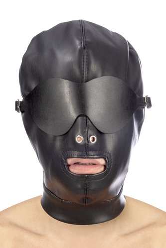 Капюшон для БДСМ зі знімною маскою Fetish Tentation BDSM hood in leatherette with removable mask жива фотографія