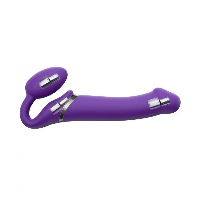 Безремінний страпон з вібрацією Strap-On-Me Vibrating Violet M, діаметр 3,3 см, пульт ДК, регульован жива фотографія