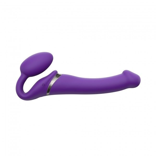 Безремневой страпон с вибрацией Strap-On-Me Vibrating Violet M диаметр 3,3см, пульт ДУ, регулируемый реальная фотография