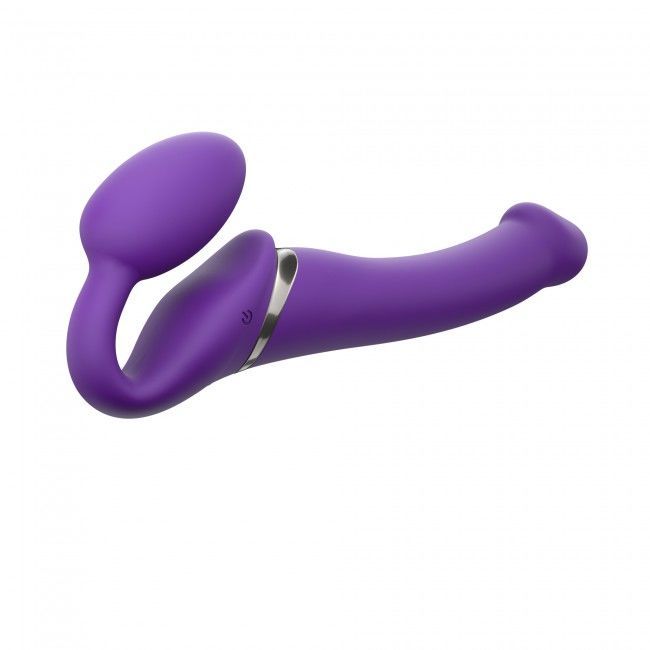 Безремневой страпон с вибрацией Strap-On-Me Vibrating Violet M диаметр 3,3см, пульт ДУ, регулируемый реальная фотография