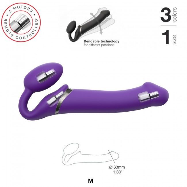 Безремневой страпон с вибрацией Strap-On-Me Vibrating Violet M диаметр 3,3см, пульт ДУ, регулируемый реальная фотография