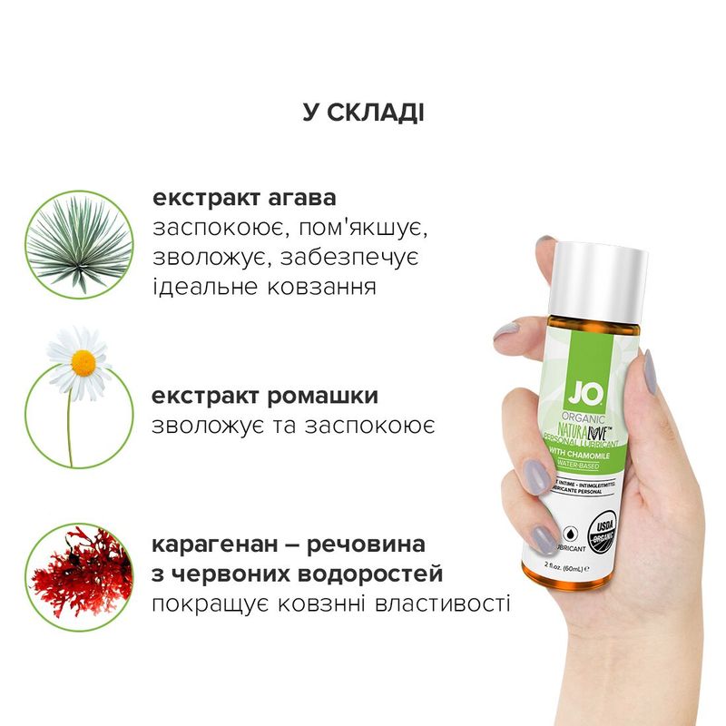 Смазка на водной основе System JO NATURALOVE - ORGANIC (60 мл) с экстрактом листьев агавы и ромашки реальная фотография