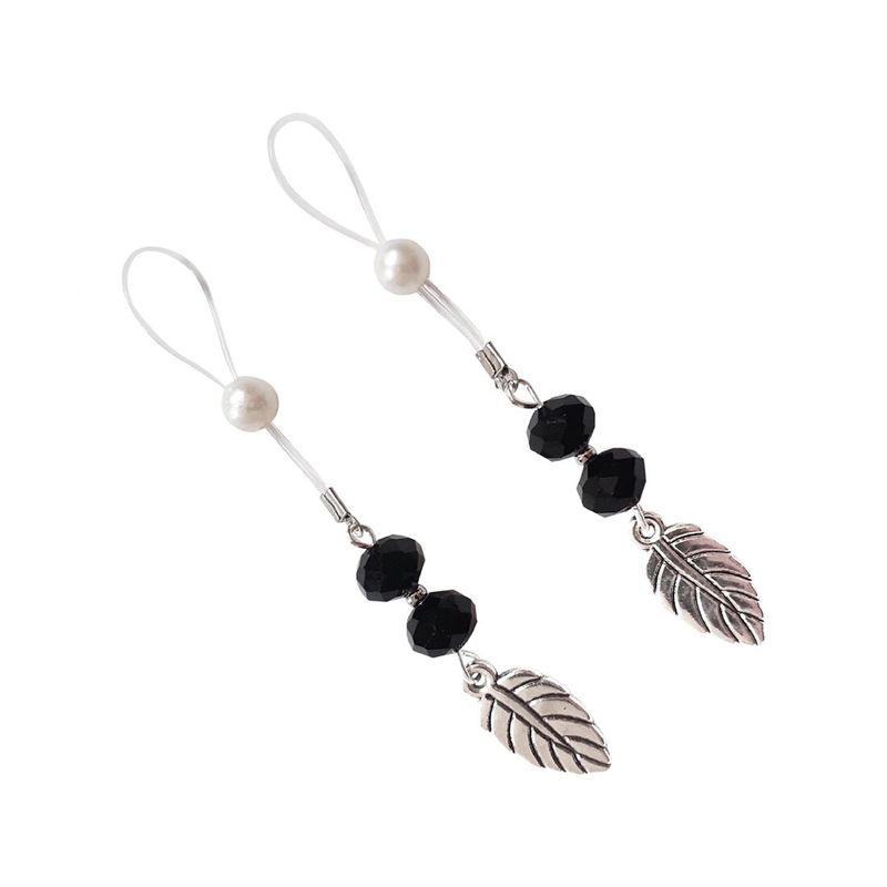 Сексуальные украшения для сосков с листиком Nipple Jewelry Leaf, цвет черный реальная фотография