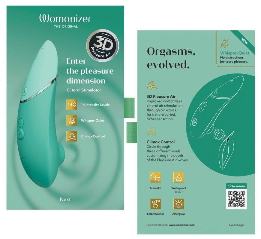 Вакуумный клиторальный стимулятор Womanizer Next Sage, 3D Pleasure Air, 14 уровней интенсивности реальная фотография
