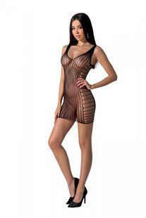 Мини-платье с вертикальным узором Passion BS097 One Size, black, плетение по бокам реальная фотография