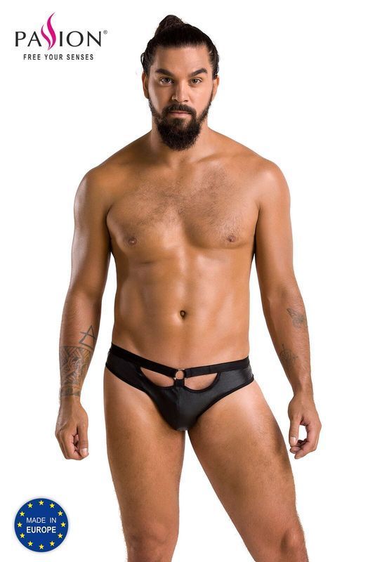 Мужские слипы с вырезами Passion 041 SLIP JOE S/M Black, экокожа, открытые ягодицы
