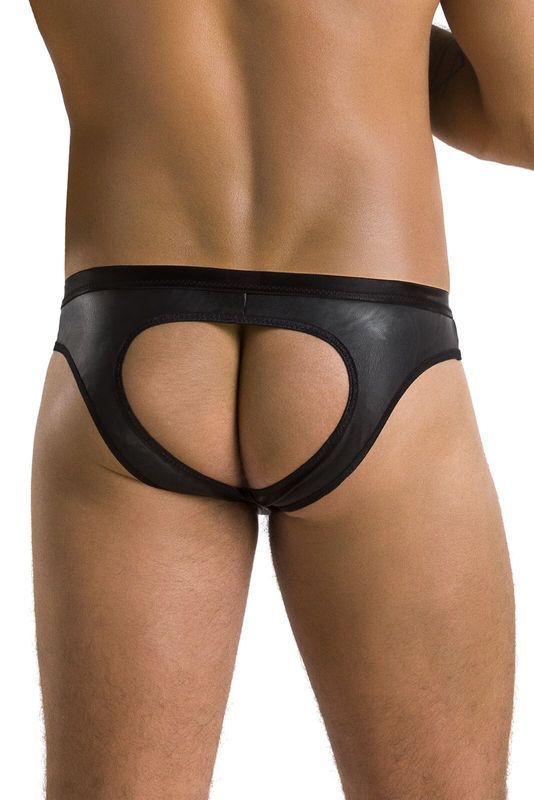 Мужские слипы с вырезами Passion 041 SLIP JOE S/M Black, экокожа, открытые ягодицы