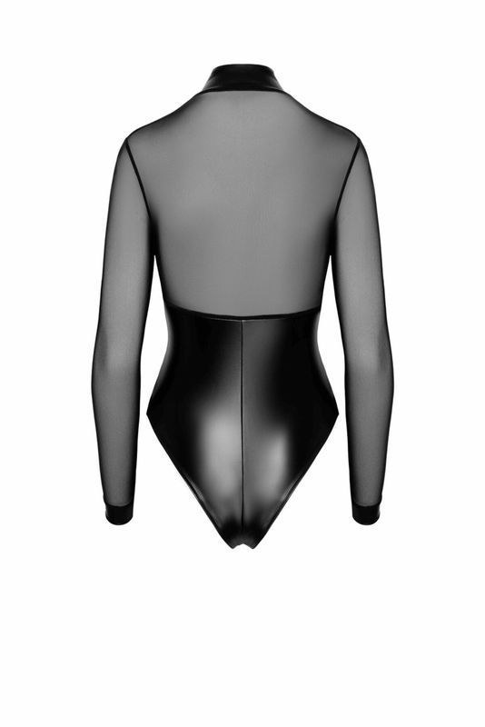 Боді Noir Handmade F321 Edge, S, низ під латекс, верх сітка, блискавка на все тіло, декор кільця жива фотографія