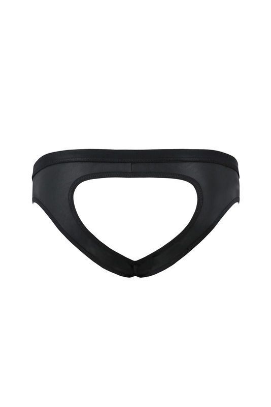 Мужские слипы с вырезами Passion 041 SLIP JOE S/M Black, экокожа, открытые ягодицы