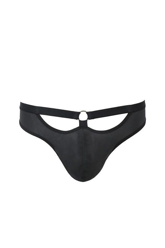 Мужские слипы с вырезами Passion 041 SLIP JOE S/M Black, экокожа, открытые ягодицы